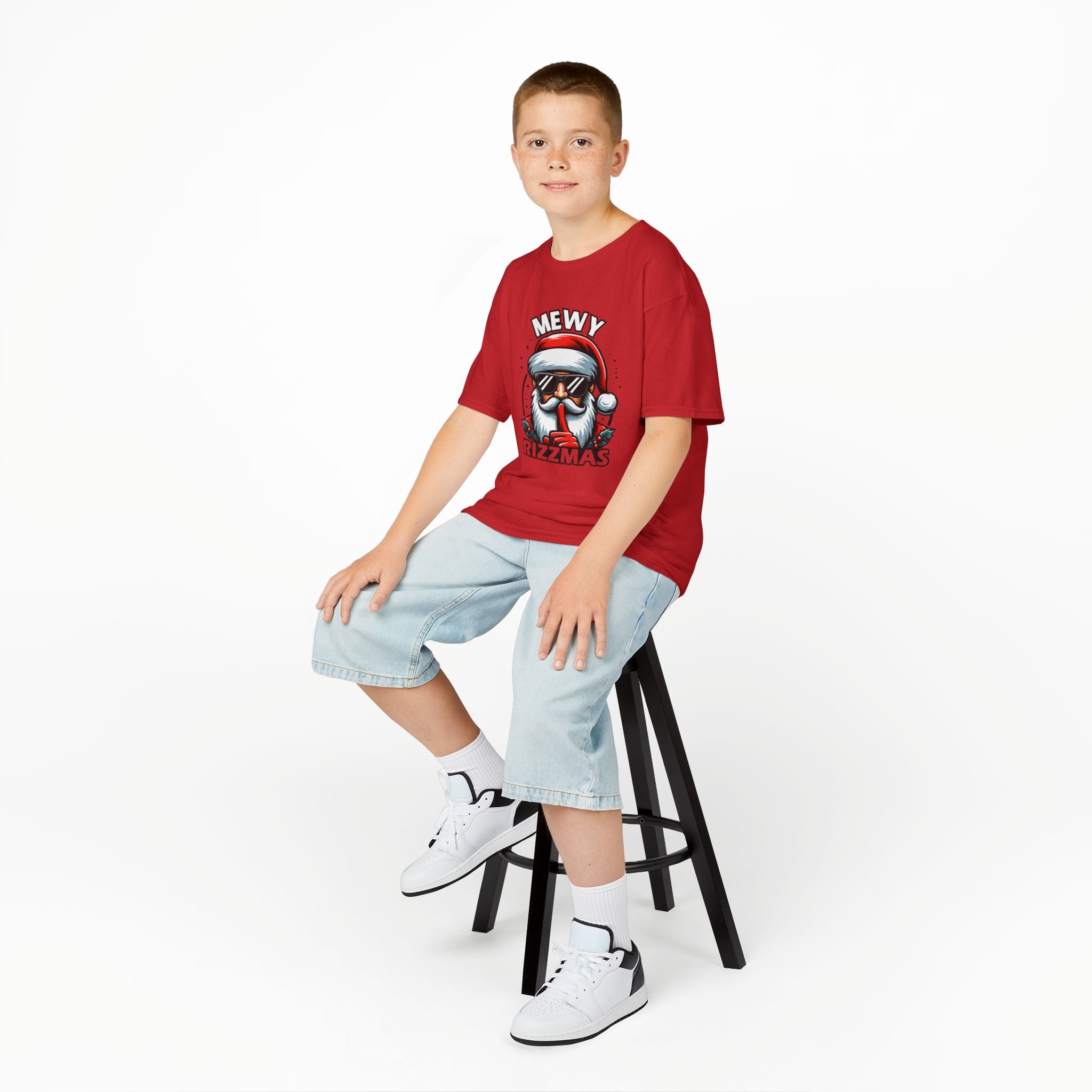 Kids T‑Shirt — 'Mewy Rizzmas' Cool Santa Holiday Tee
