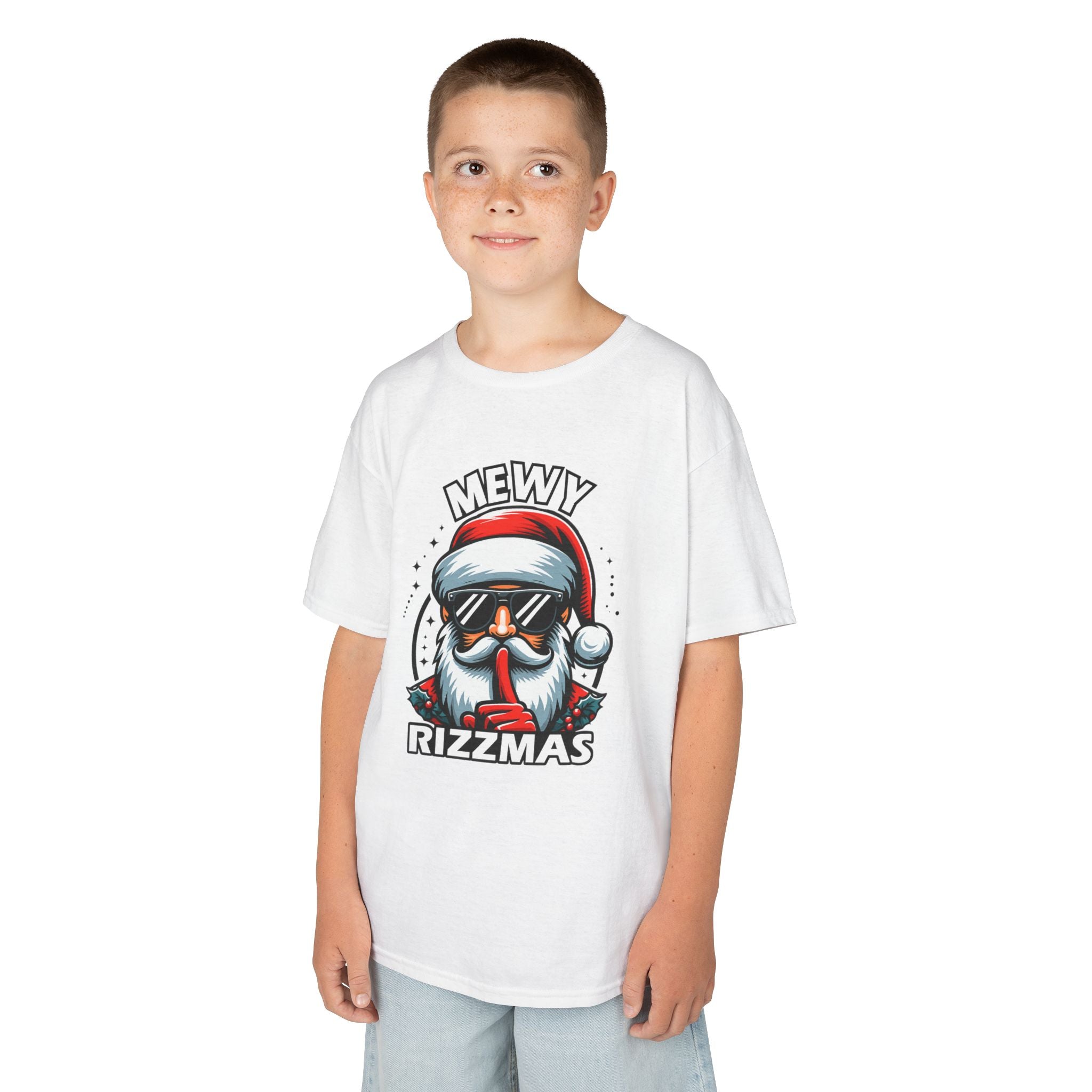 Kids T‑Shirt — 'Mewy Rizzmas' Cool Santa Holiday Tee