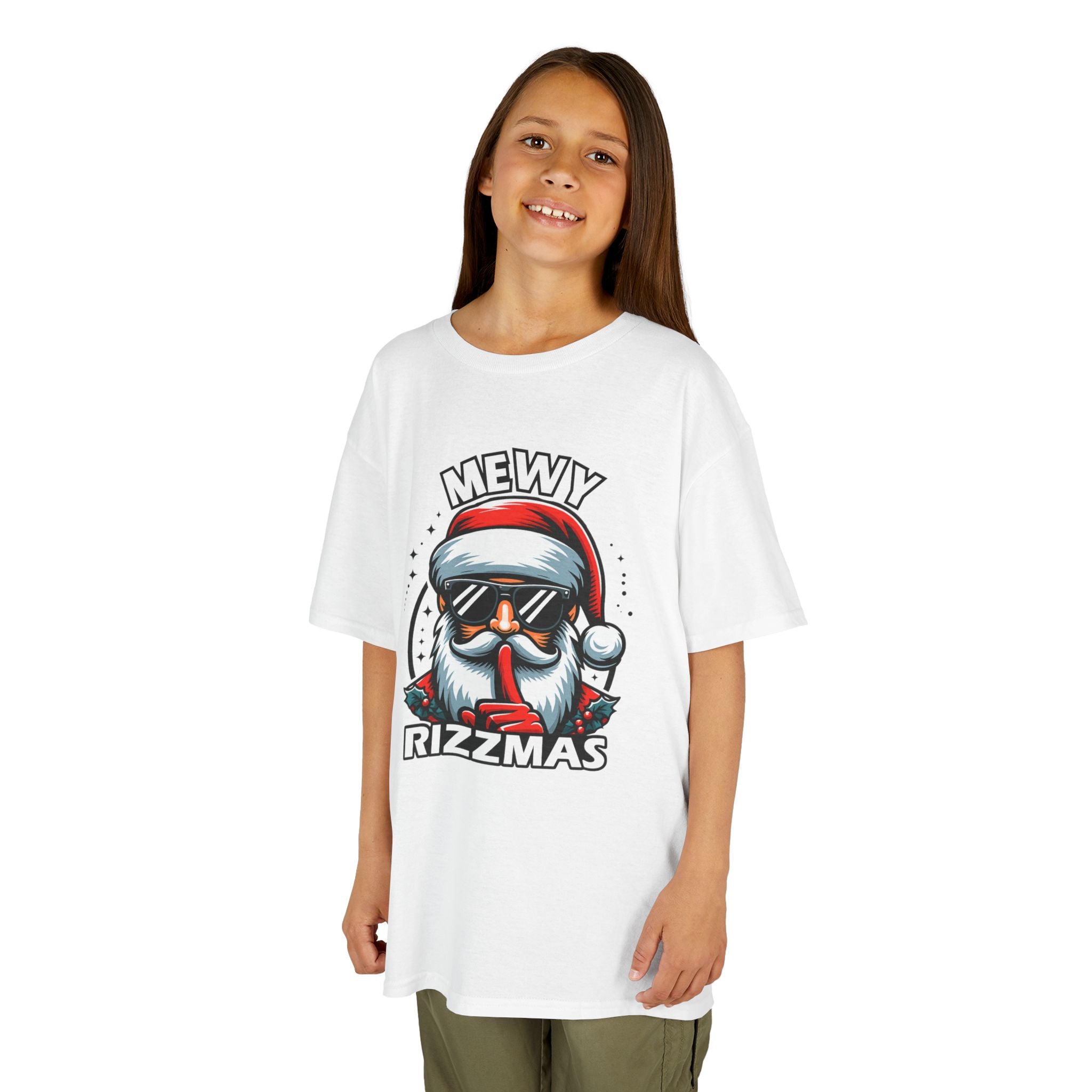 Kids T‑Shirt — 'Mewy Rizzmas' Cool Santa Holiday Tee