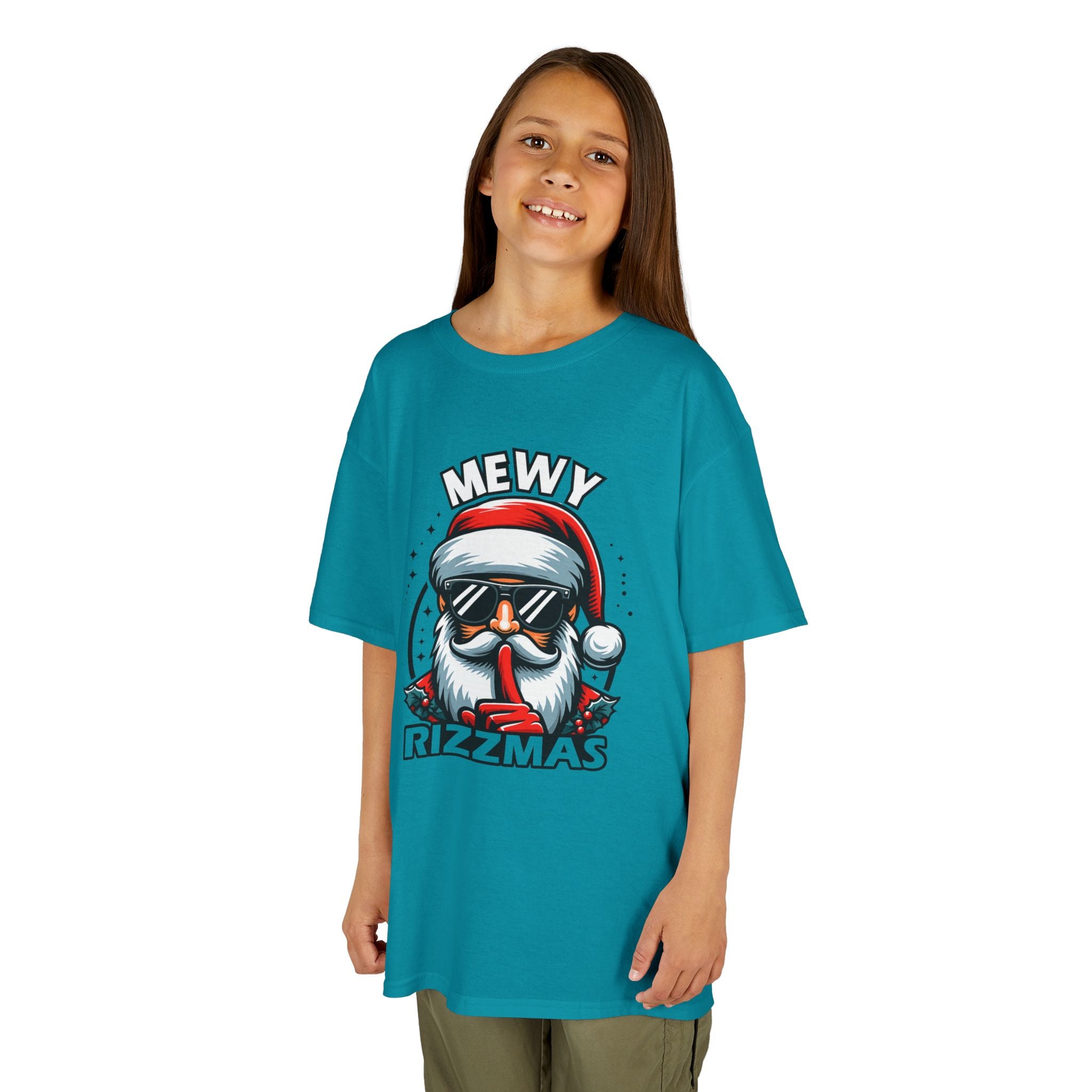 Kids T‑Shirt — 'Mewy Rizzmas' Cool Santa Holiday Tee