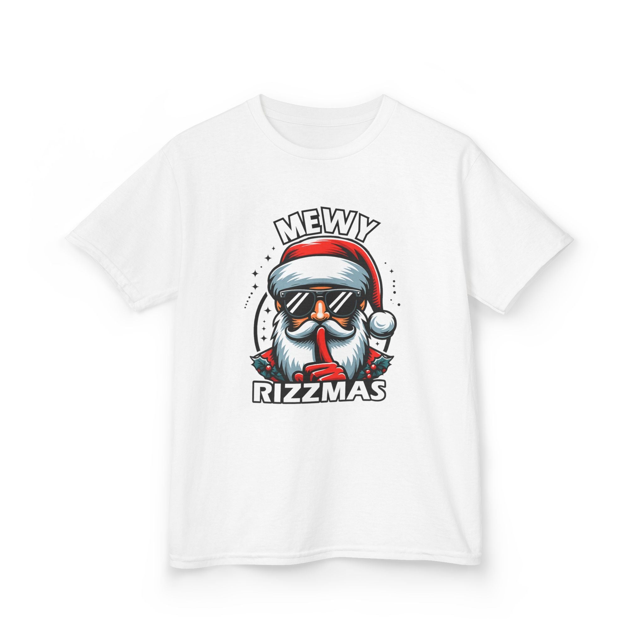 Kids T‑Shirt — 'Mewy Rizzmas' Cool Santa Holiday Tee