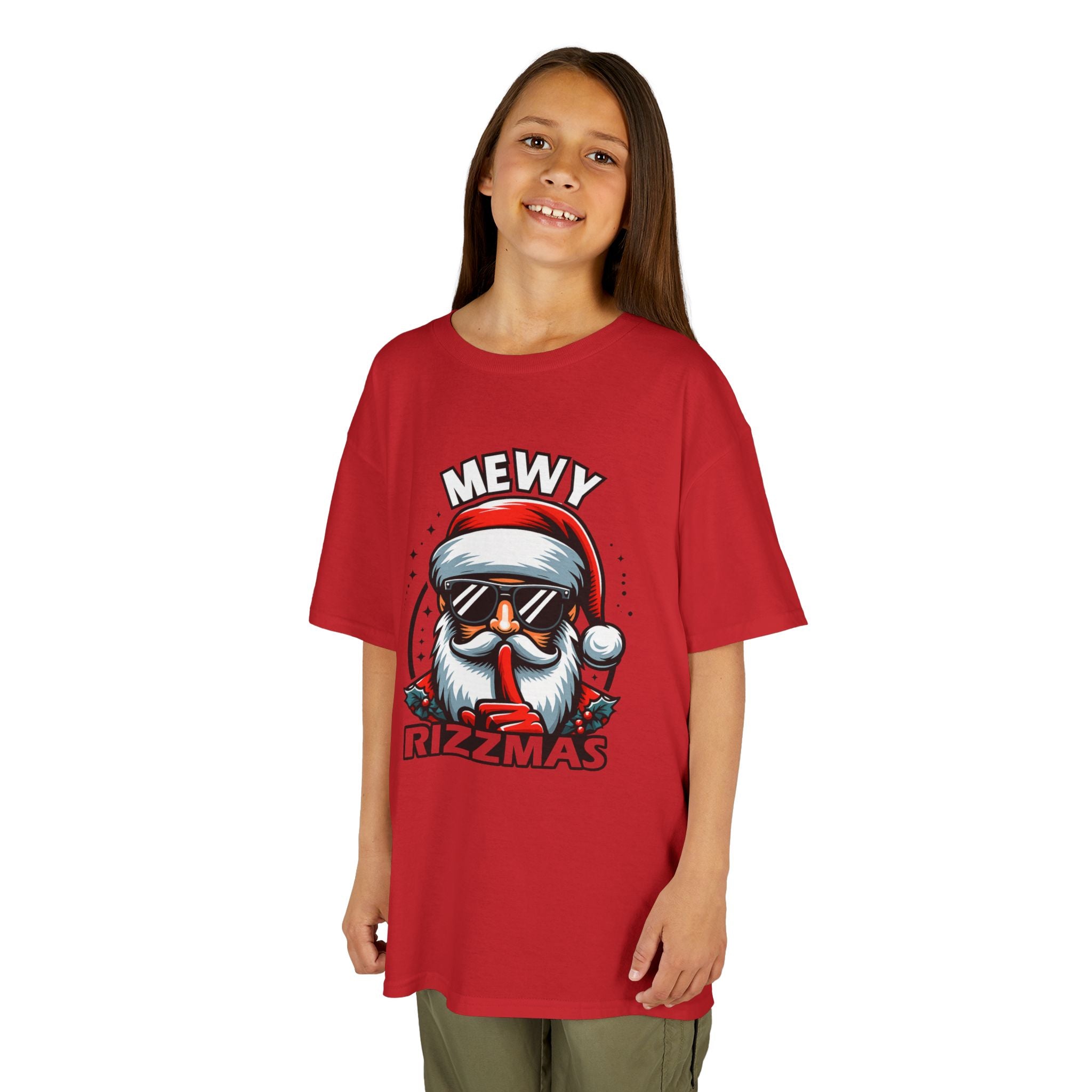 Kids T‑Shirt — 'Mewy Rizzmas' Cool Santa Holiday Tee