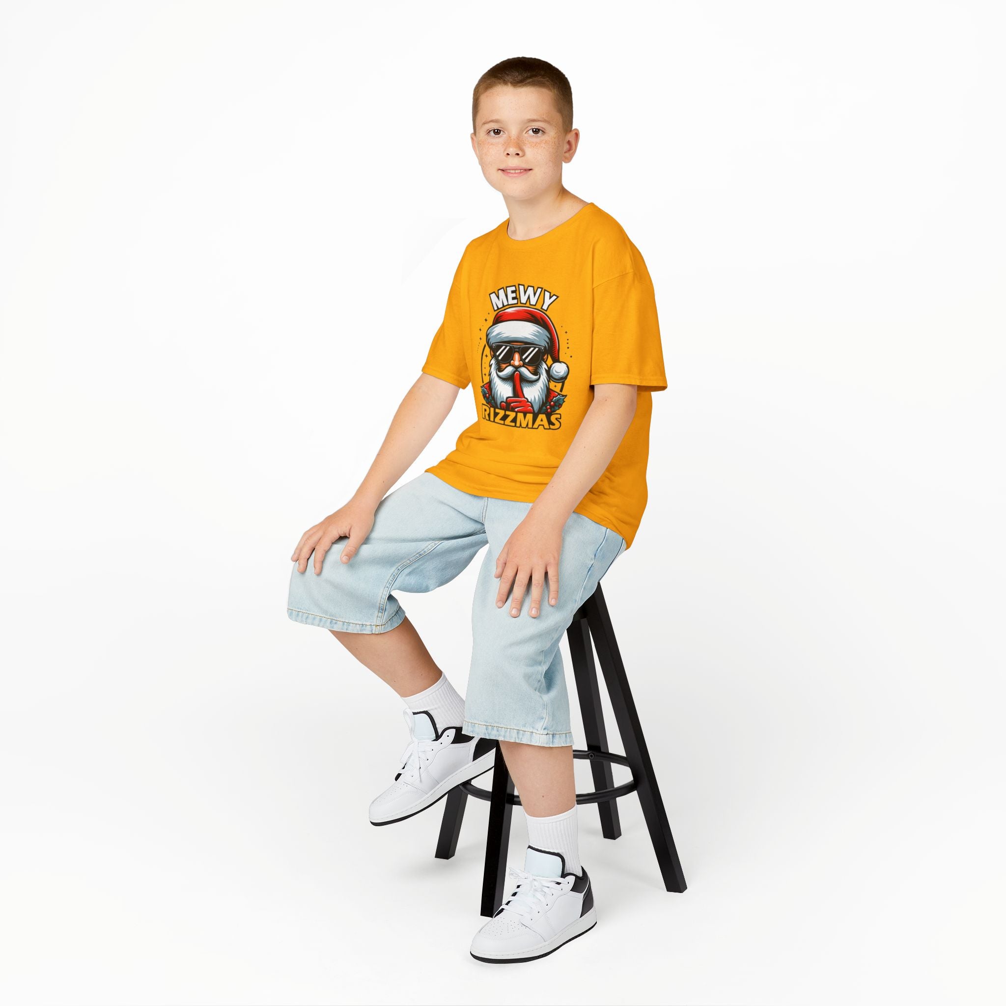 Kids T‑Shirt — 'Mewy Rizzmas' Cool Santa Holiday Tee