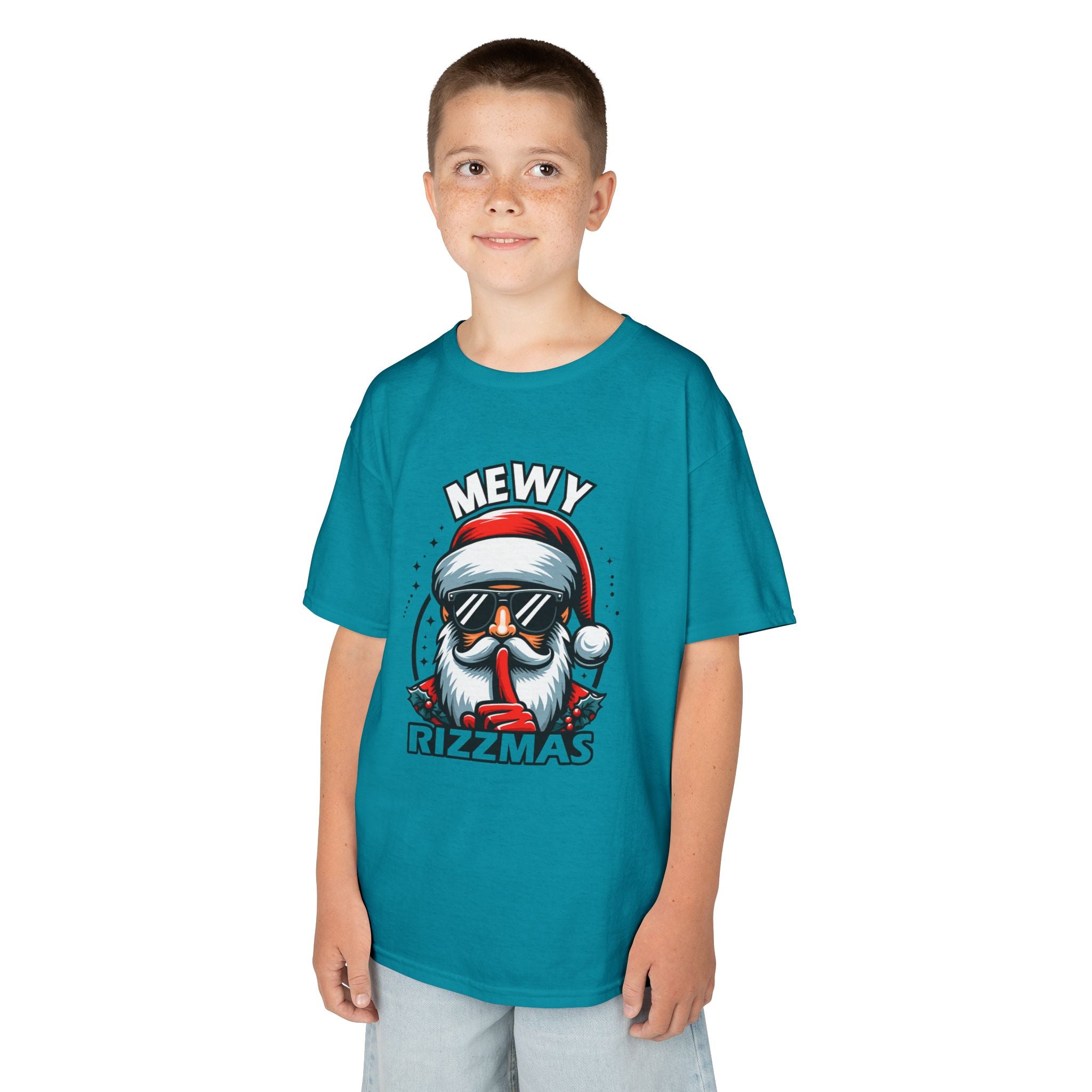 Kids T‑Shirt — 'Mewy Rizzmas' Cool Santa Holiday Tee