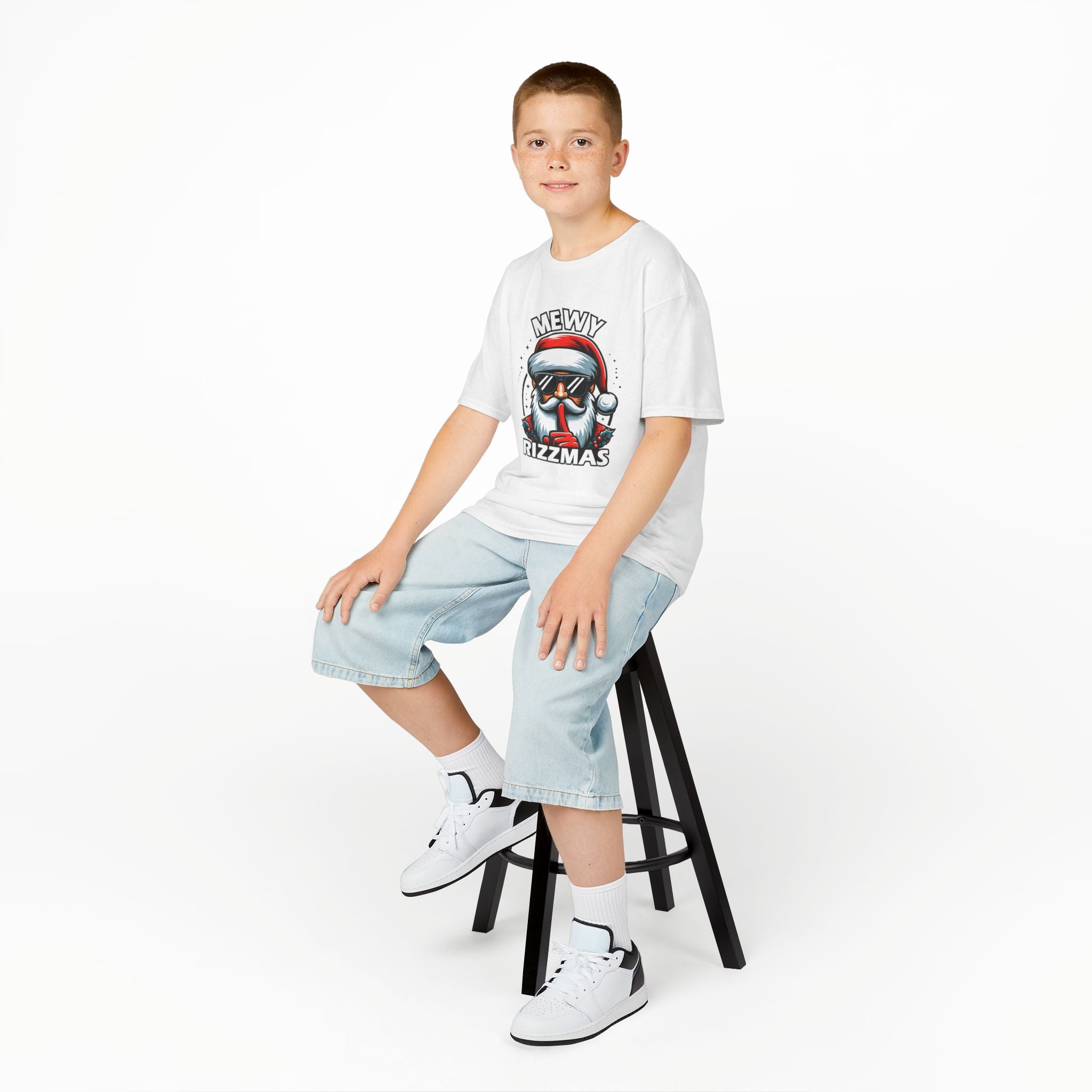Kids T‑Shirt — 'Mewy Rizzmas' Cool Santa Holiday Tee