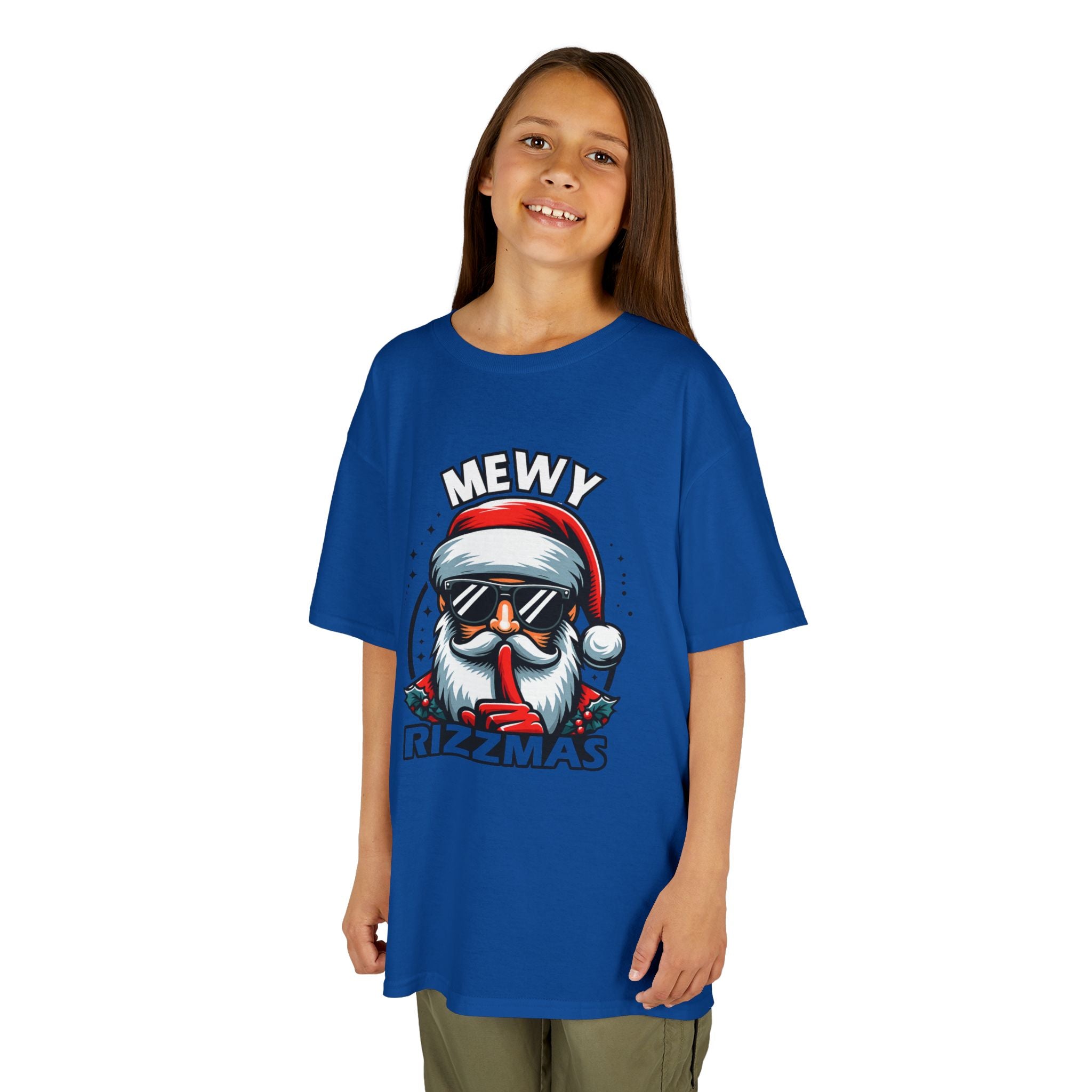 Kids T‑Shirt — 'Mewy Rizzmas' Cool Santa Holiday Tee